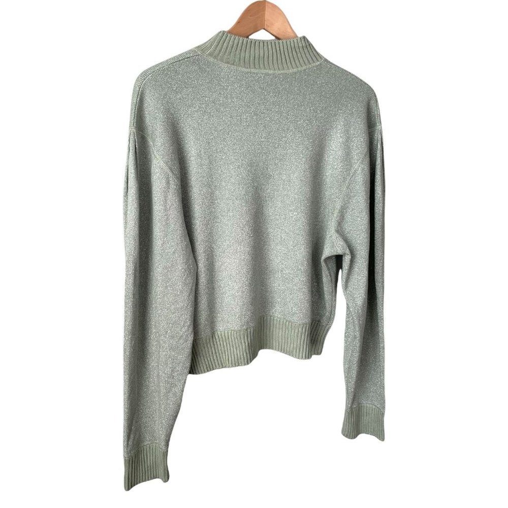 Free People Women's Metallic Glitter Green Mockneck Sweater Medium - Picture 2 of 10